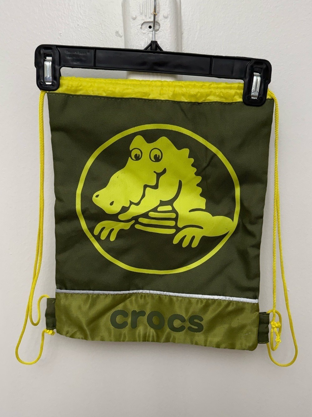 CROCS Green and Yellow Drawstring Backpack with Crocodile Graphic